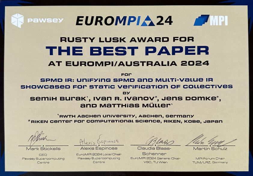 Best Paper Award Urkunde